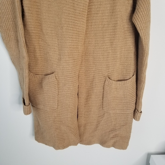 Tahari 100% Extra Fine Merino Wool Long Sleeve Duster Cardigan Camel Brown L - Picture 7 of 13